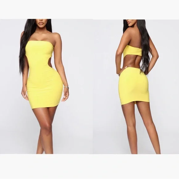THINK OF ME TUBE MINI DRESS YELLOW.SIZE SMALL - Picture 1 of 7